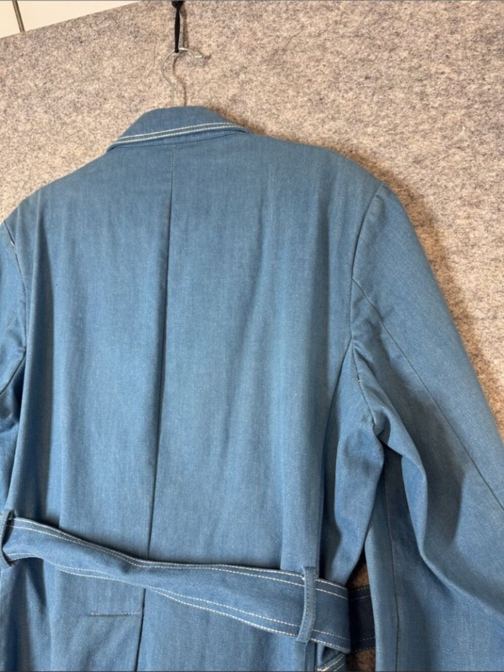 Vintage Belted Denim Jacket Blue Size 44 Mod Retro Utility Blazer Shacket Unisex - Picture 13 of 15